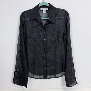 Vintage Sutton Studio Black Sheer Embroidered Silk French Cuff Shirt 8